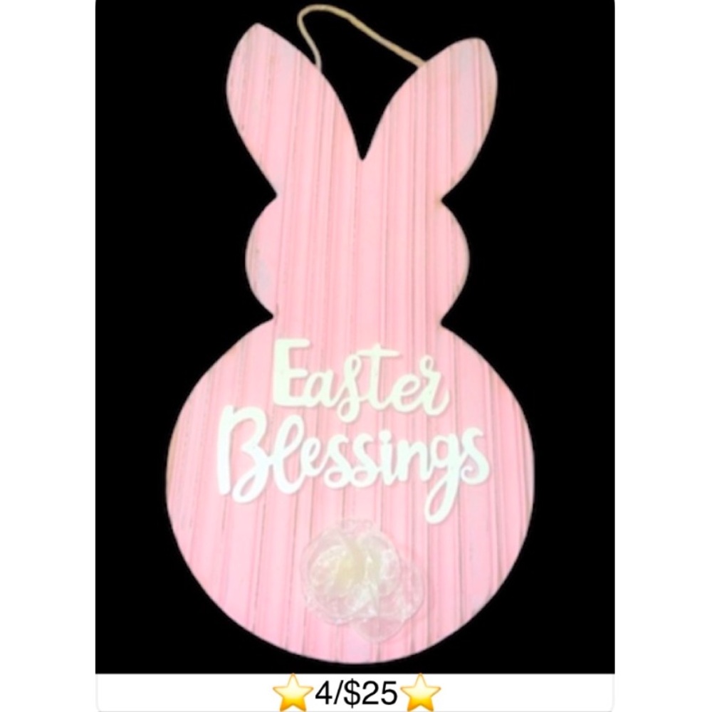 Wooden Pink Bunny “Easter Blessings” Hanging Sign / Easter Door or Wall Decor